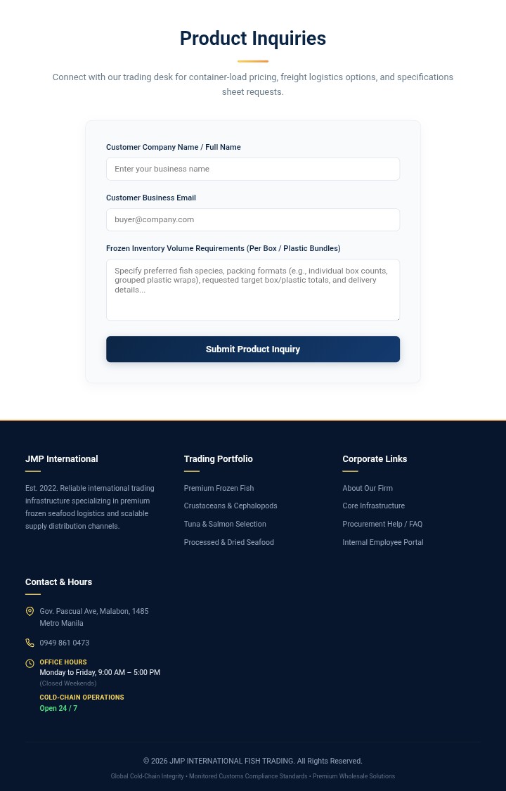 Product Inquiries & Contact Details Footer